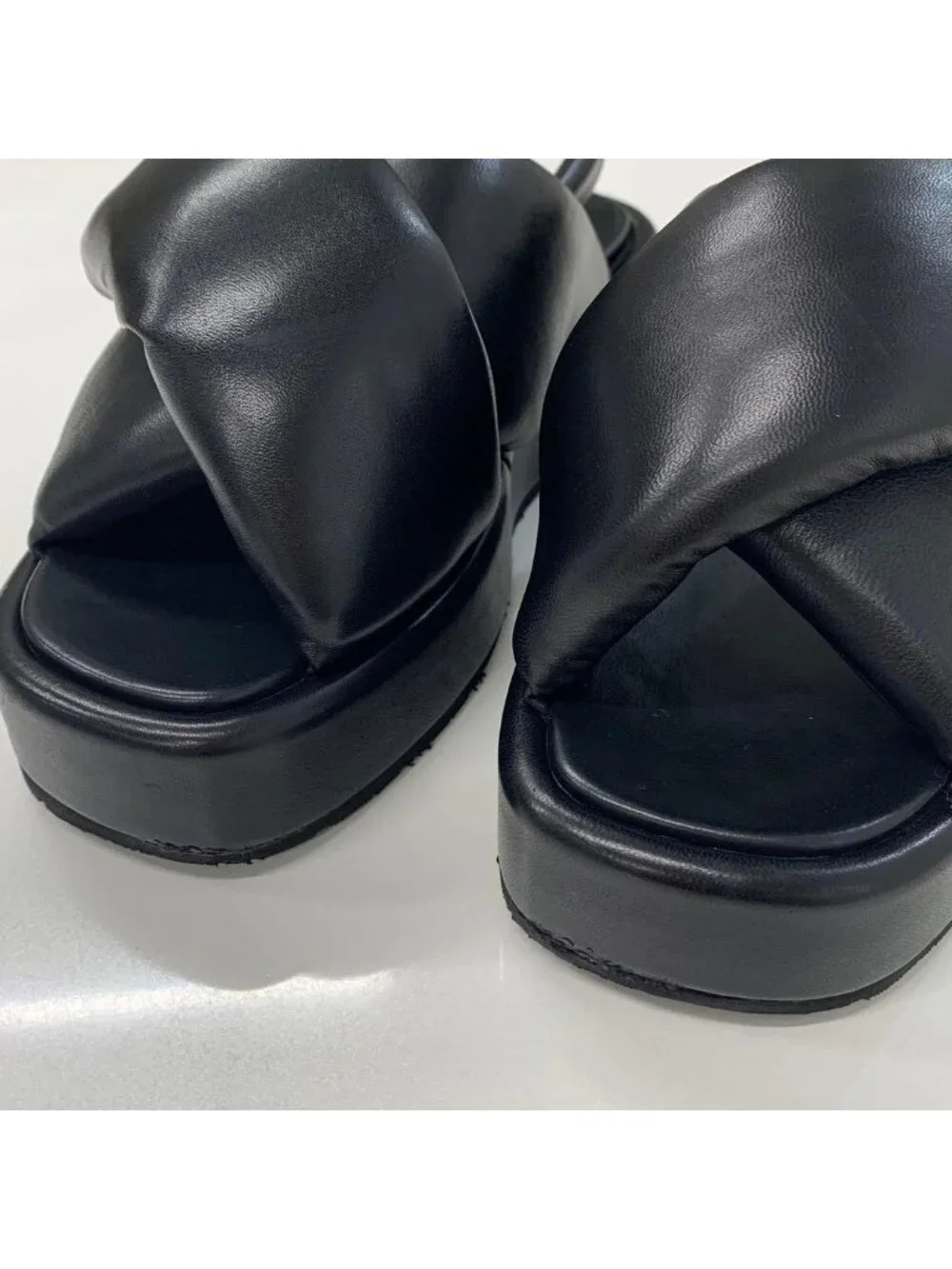 Prada Logo Padded Nappa Leather Platform Sandals Black